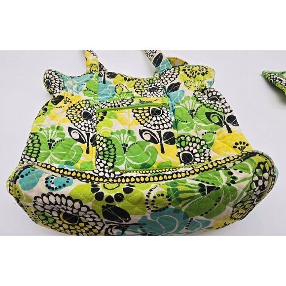 Vera Bradley Limes Up Tote Bag With Coin Pouch Set Floral Pattern Cotton - Picture 4 of 9